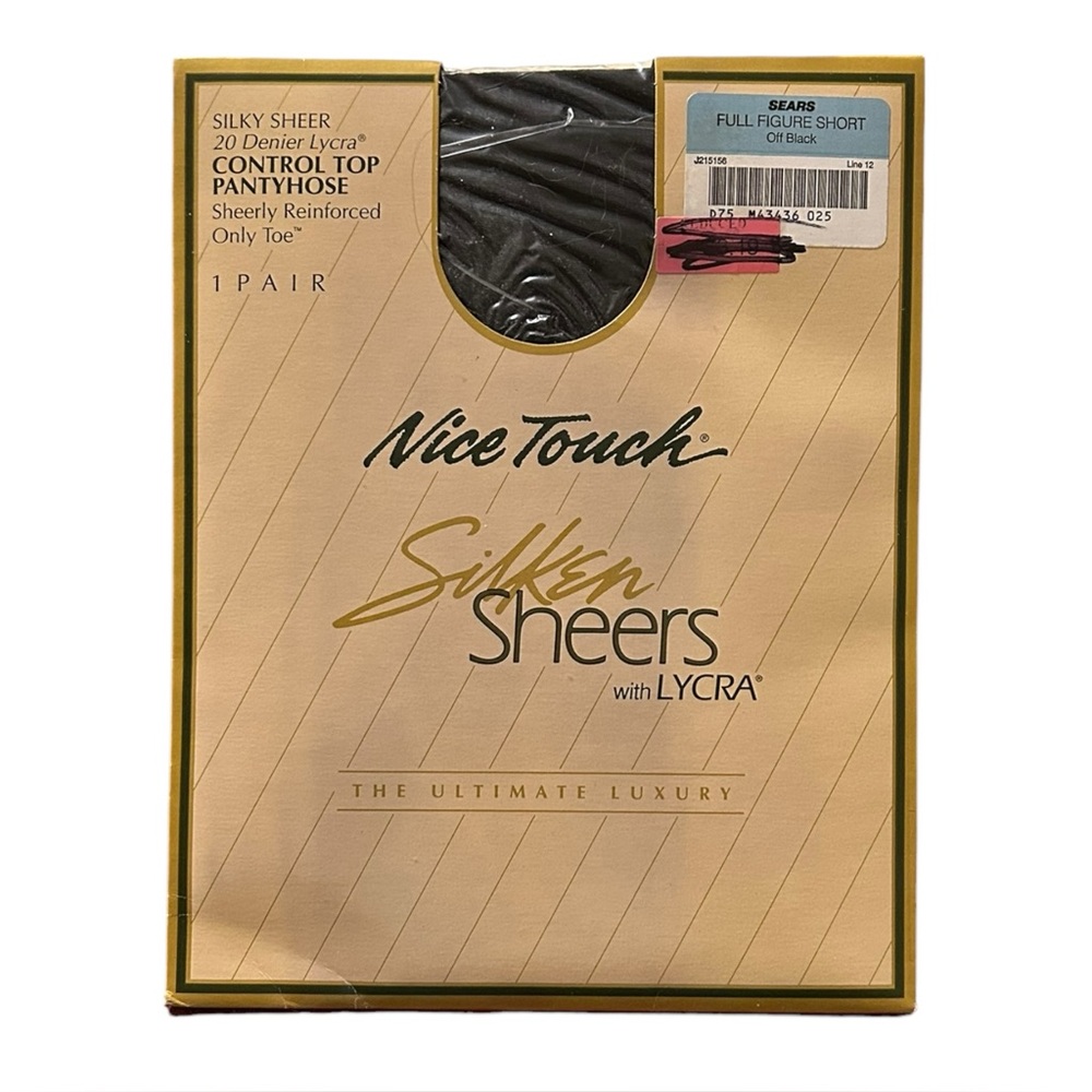 Nice Touch Silken Sheers Lycra Control Top Black Pantyhose Full Figure Short Vtg